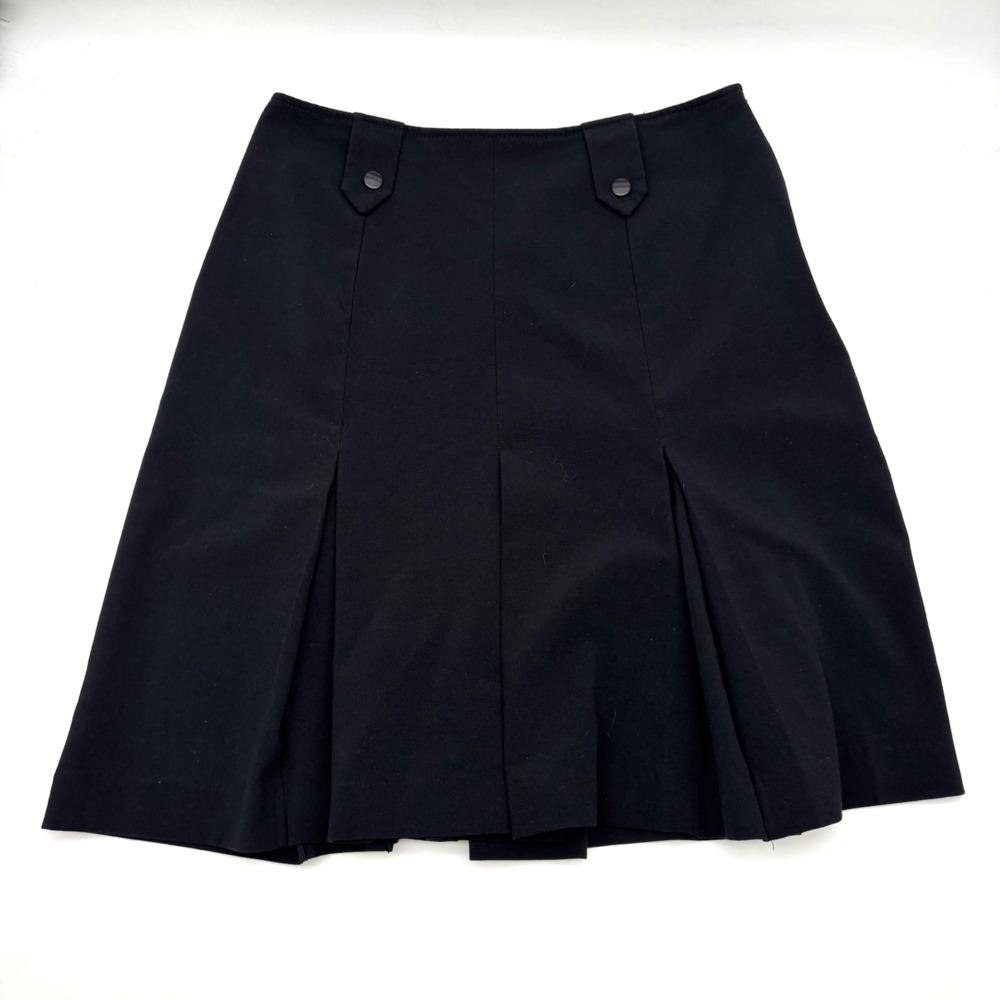 Vintage 90s SC Collection Black Twill Pleated Hem Stretch A-line Skirt 6 28x20"
